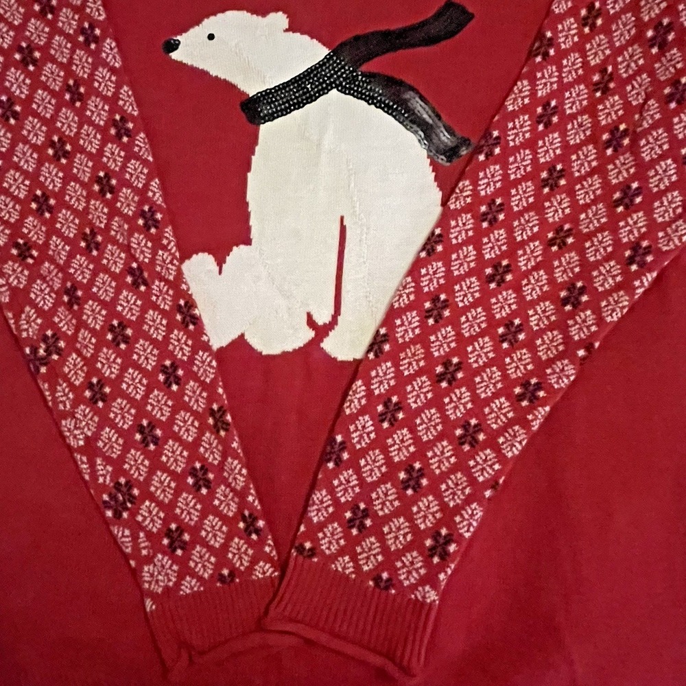Christopher & Banks‎ Women's Red Sweater Medium Polar Bear Festive Winter - Picture 3 of 8